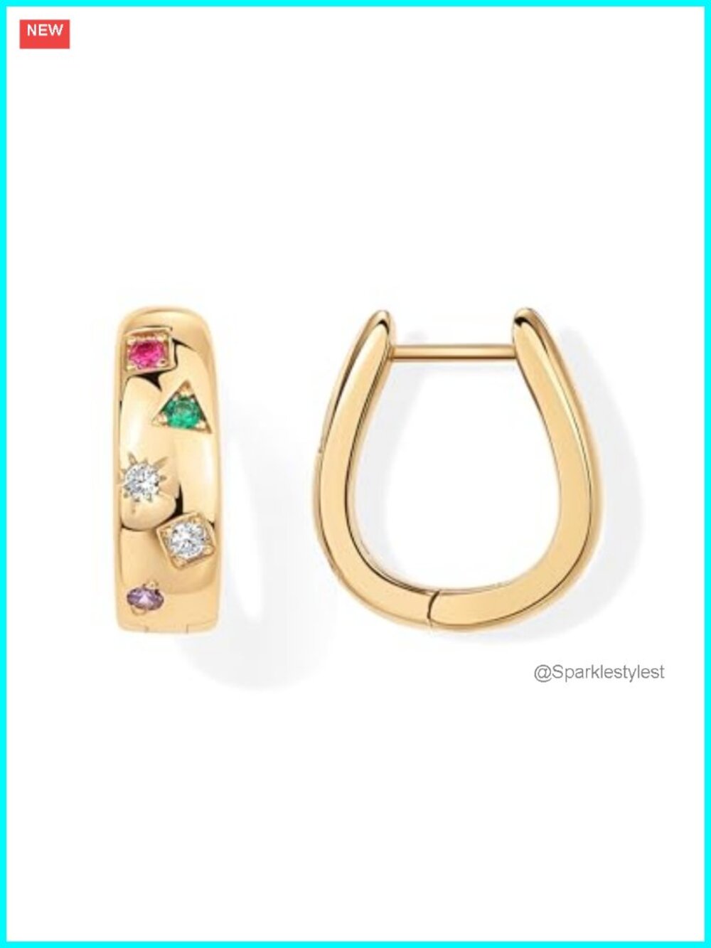 14K Gold Plated Chunky Hoop Earrings with Cubic Zirconia